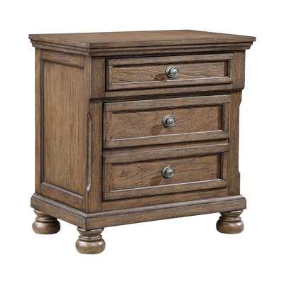 Traditional 3 - Drawer Nightstand With Transitional Antique Brown Finish, Bun Feet Design, Bearing Drawers, Felt Lined Jewelry Compartment, Handles, Fully Built For Bedroom Nightstand, Wooden