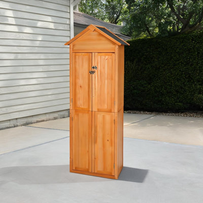As Pic Storage Shed, 27.2 x 23.6 x 83.1 in, featuring Shelving for Outdoor Space with Vertical Outdoor Storage Cabinet
