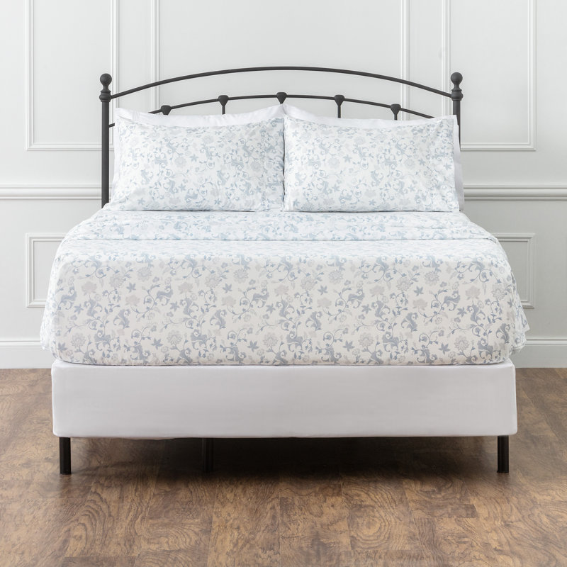 Elegant Ultra Soft Floral Microfiber Percale Sheet Set, White, Twin Sheet Set + Fitted Sheet + 1 Pillowcase
