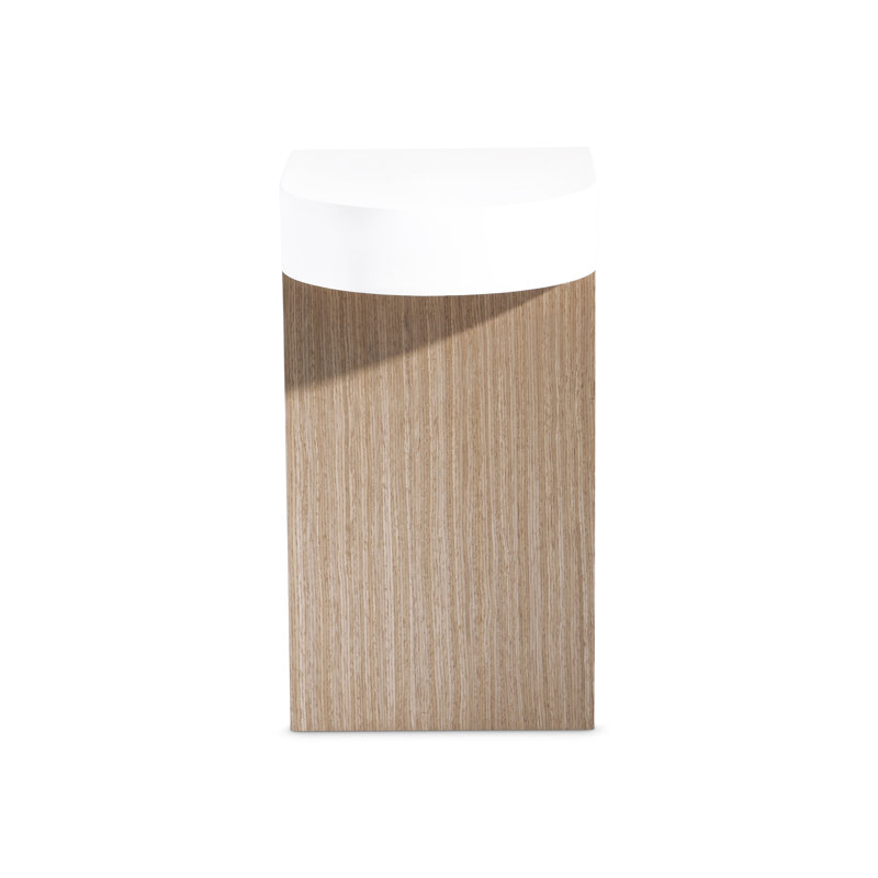 Transitional Adobe Stone & Sahara Wood D-Shape End Table