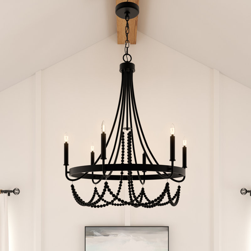 Lustre de salle à manger à 6 lumières en acier à intensité variable noir