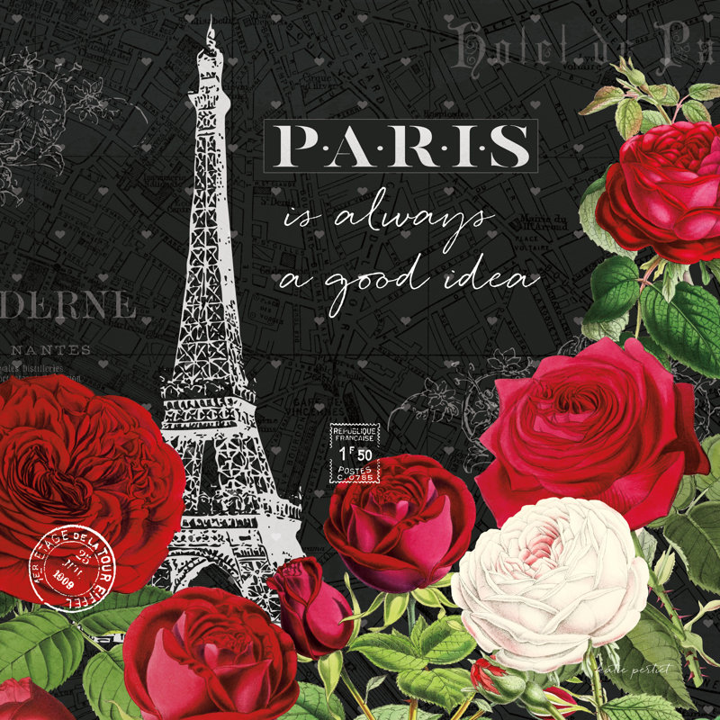 «Rouge Paris II» encadré par Katie pertiet, Non, H 20 po x l 20 po, Toile avec cadre argenté