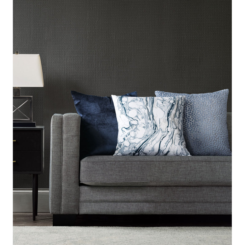 Velvet Square Pillow Cover & Insert, Jett Blue, Feather