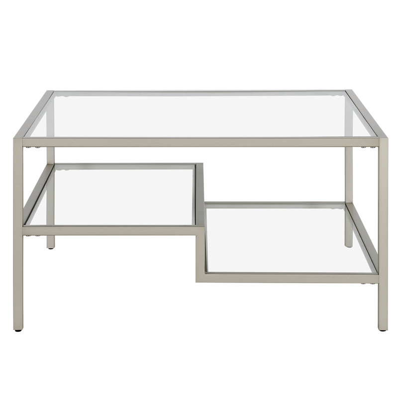 Four Leg Coffee Table with Storage, Satin Nickel