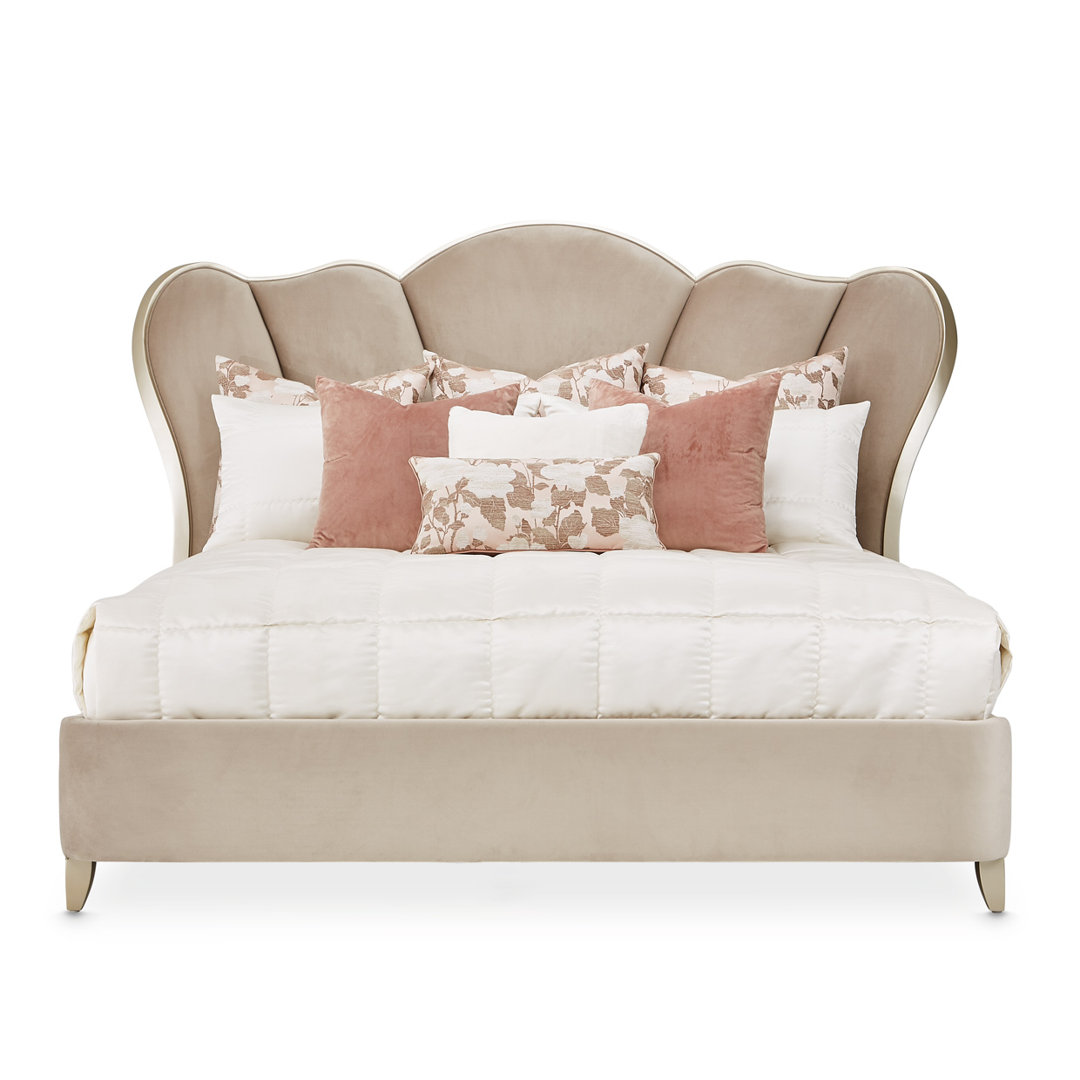 Villa Cherie Velvet Channel Tufted Eastern King Bed Michael Amini