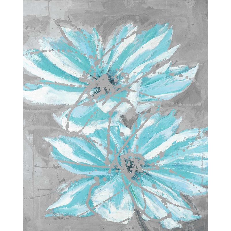 Deux petites fleurs bleues abstraites - Toile florale pour la décoration intérieure