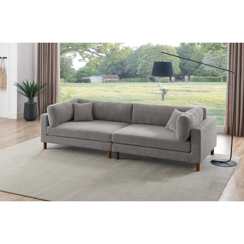 Assel 116'' Corduroy Sofa, Light Gray