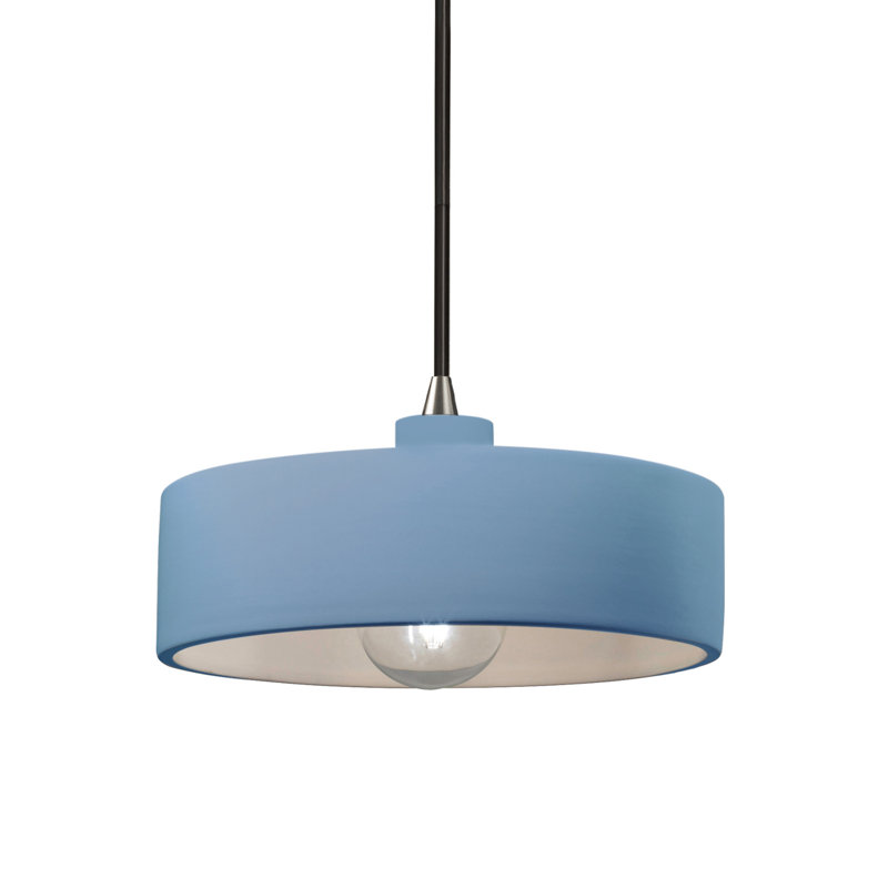 Luminaire suspendu cylindrique à 1 lumière Colgate, Nickel brossé, Bleu ciel