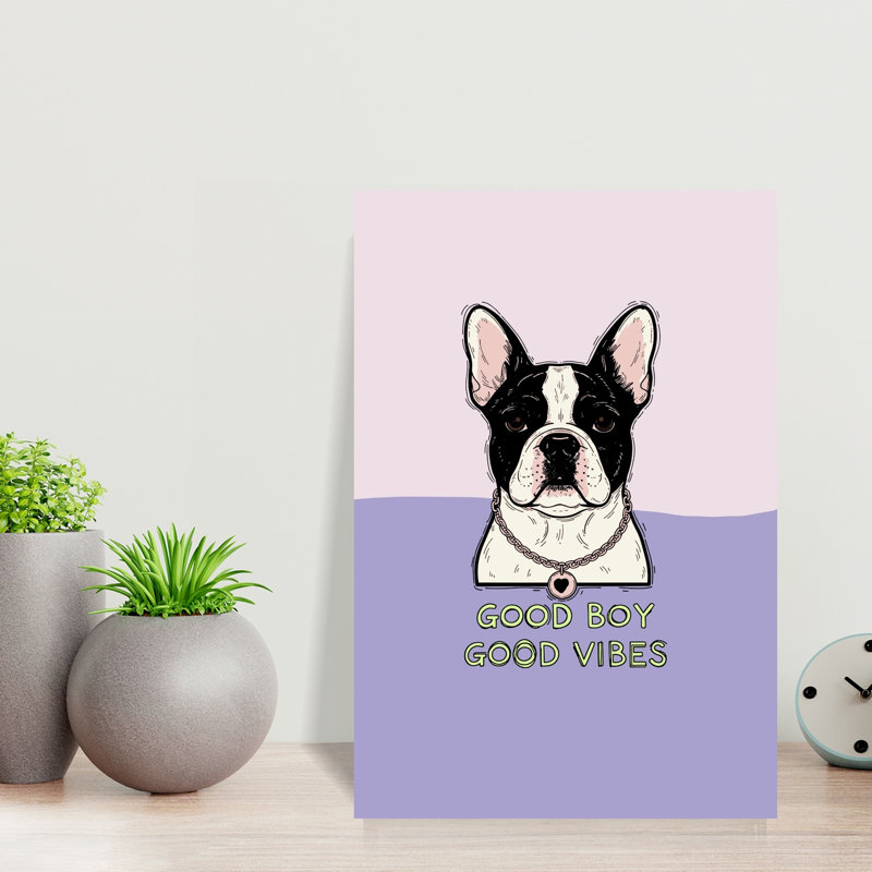 Good Boy Vibes: French Bulldog Print Contemporary Wall Art Print, 45.72cm H x 30.48cm W