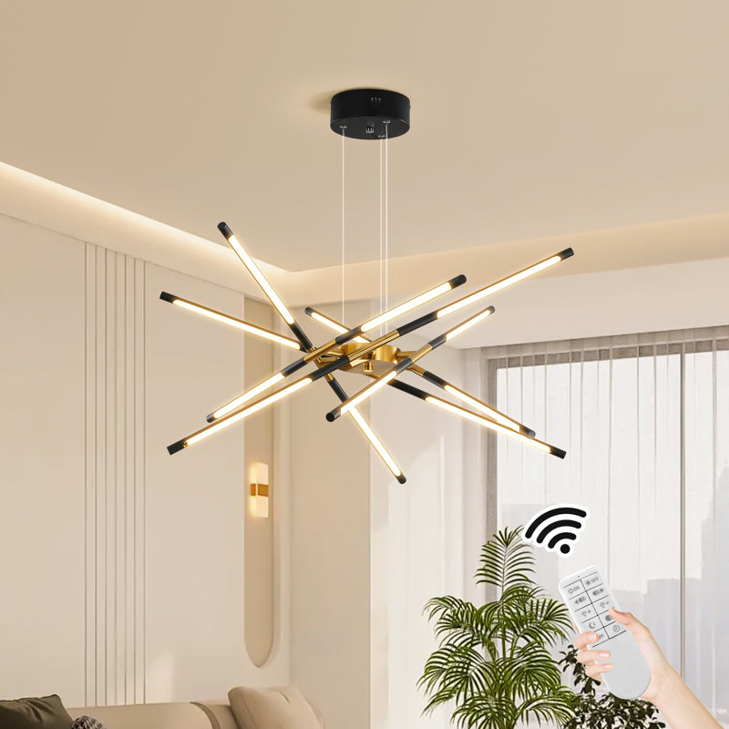 Deshawn 12-Light Sputnik Modern Linear LED Chandelier Dimmable Adjustable Height Matte Finish for Dining Living Room