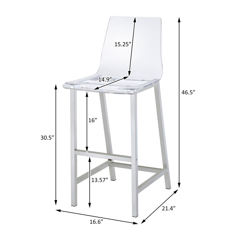 Selmir Stool in Chrome and Clear, Bar Stool (30.5” Seat Height)
