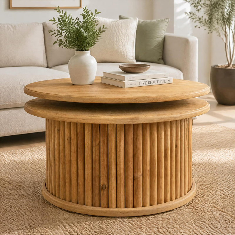 Table basse ronde de 32 po avec design flottant à 2 niveaux pour le salon