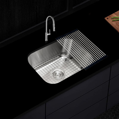 KBFmore 23 Inch Single Bowl 18 Gauge Stainless Steel Kitchen Sink with 4 Pieces Sink Accessories