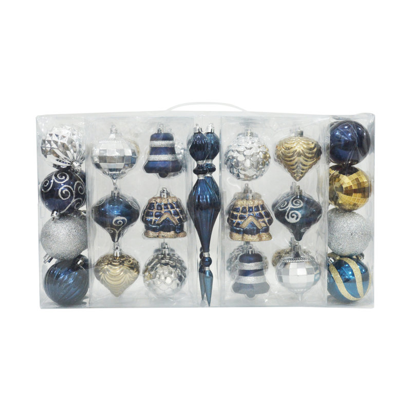 Gold, Silver, and Blue Shatterproof 43-Piece Ornament Set