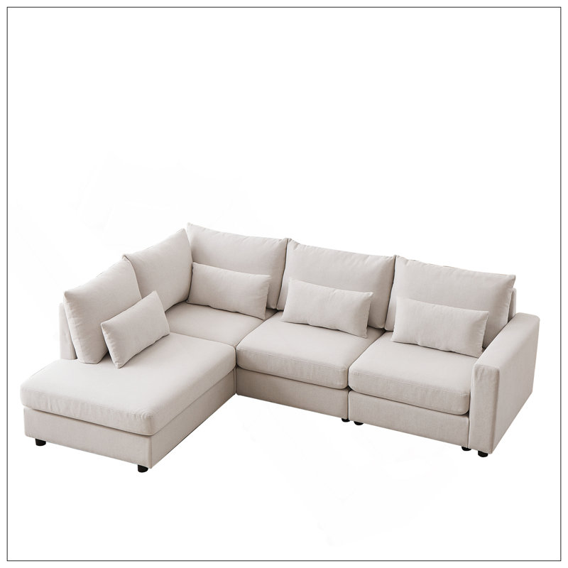 Canapé convertible en L 100,2 po avec pieds en plastique avec 5 coussins et 4 coussins lombaires pour le salon, Beige
