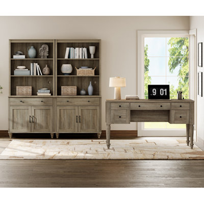 Scarlett 2 Piece Office Set, 56" Executive Desk & Set Of 2 Bookcases, Oak