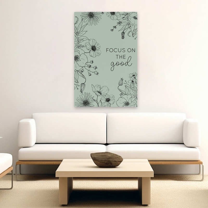 Focus on the Good - Modern Farmhouse Illustration florale, art botanique, verdure, H 40 po x l 60 po