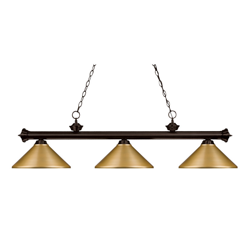 Chevelle 3 - Light Pool Table Lights Pendant, Satin Gold Metal, 16" H x 57" W x 14" D, Bronze
