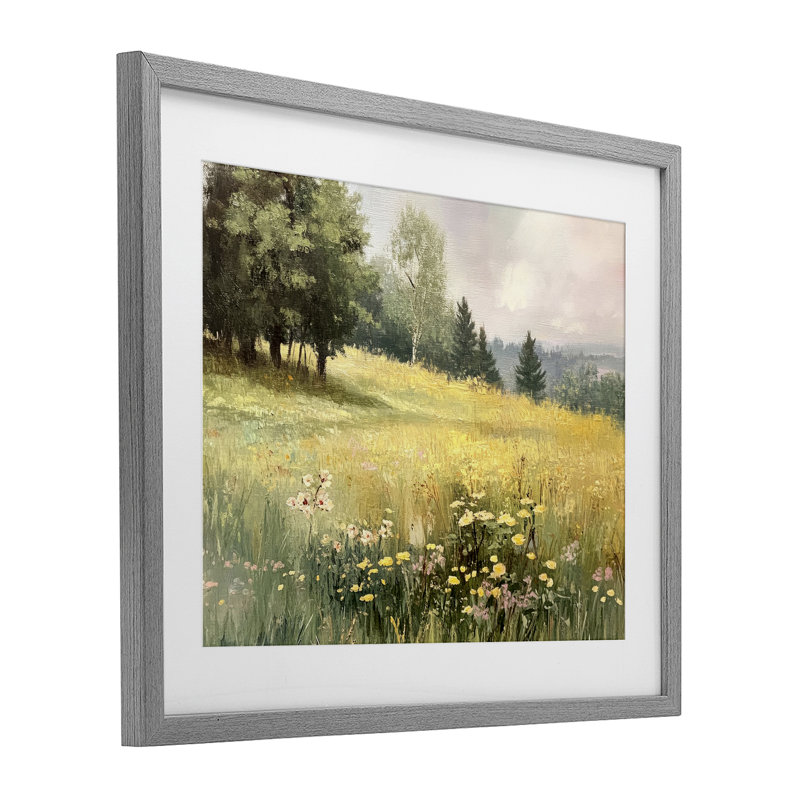«Lush Summer Meadow», reproduction encadrée sous verre, design par LSR Creative Studio, Cadre de ferme gris