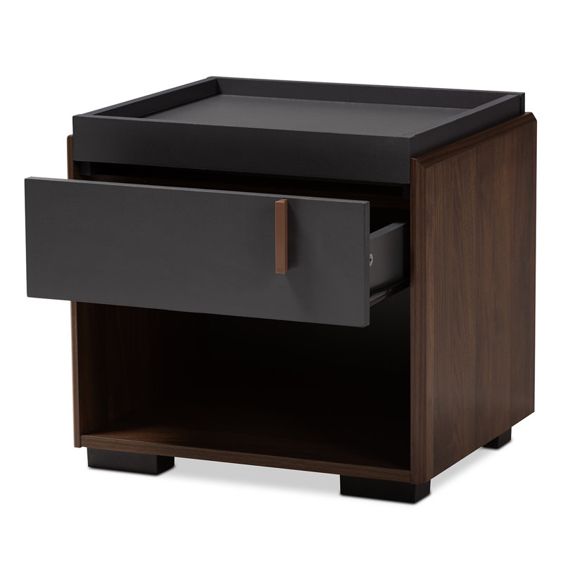 Table de chevet 1 tiroir Ashling en bois bicolore gris et noyer, H 17,8 po x l 18,9 po x P 15,7 po