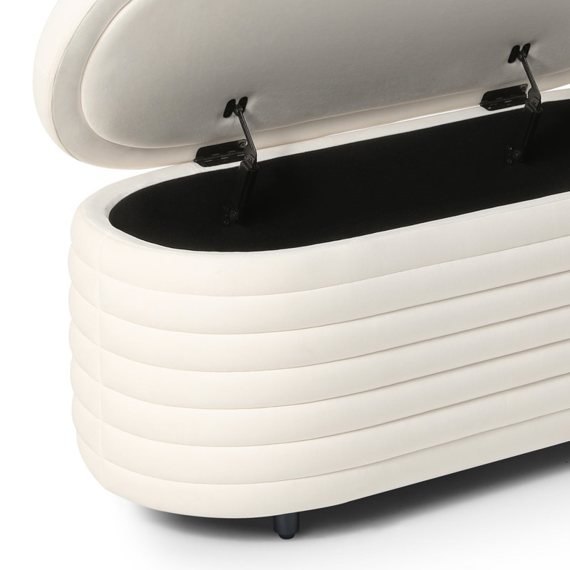 Banc de rangement rembourré en polyester Farrah, Ivoire, H 18,1 po x l 42,5 po x P 17 po