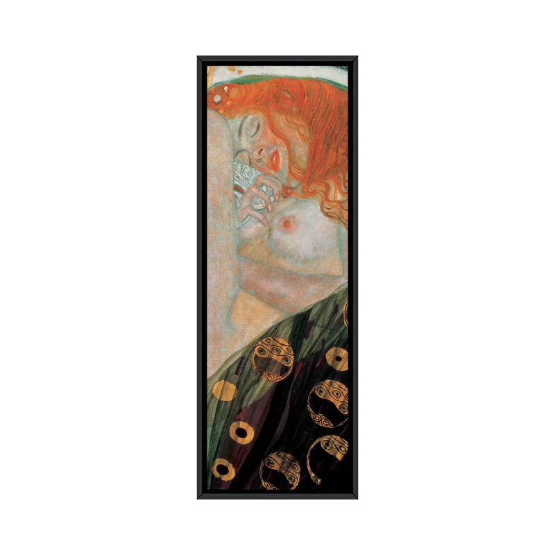 Reproduction de photo sur toile tendue « danae, vertical » par gustav klimt, H 36 po x l 12 po x P 1,5 po, Cadre noir