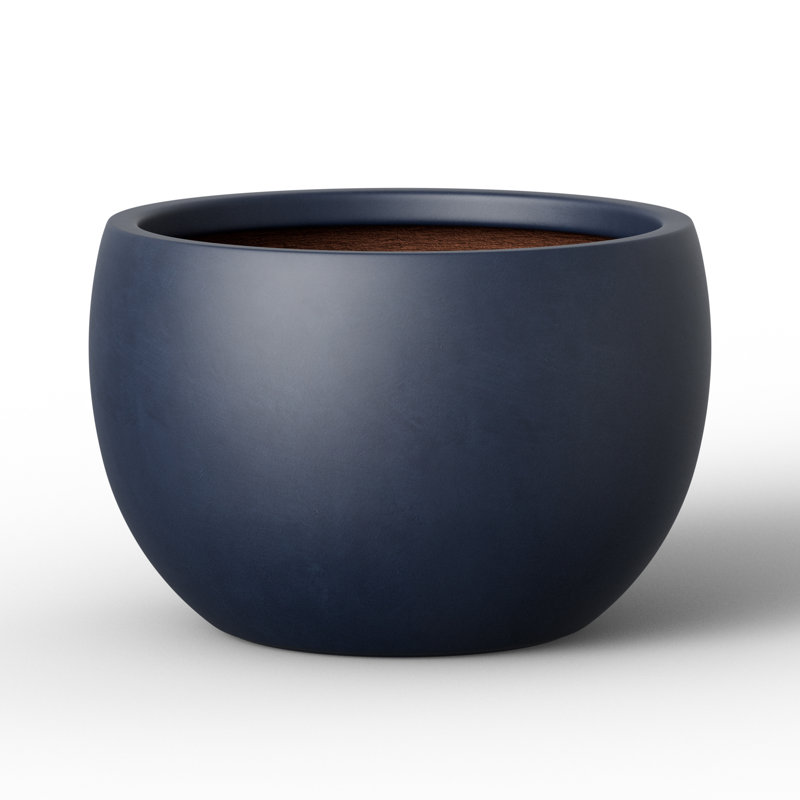 19in. Granite Gray Large Round Concrete Plant Pot/Planter Bowl with Enhanced Interior for Indoor & Outdoor, Navy Blue
