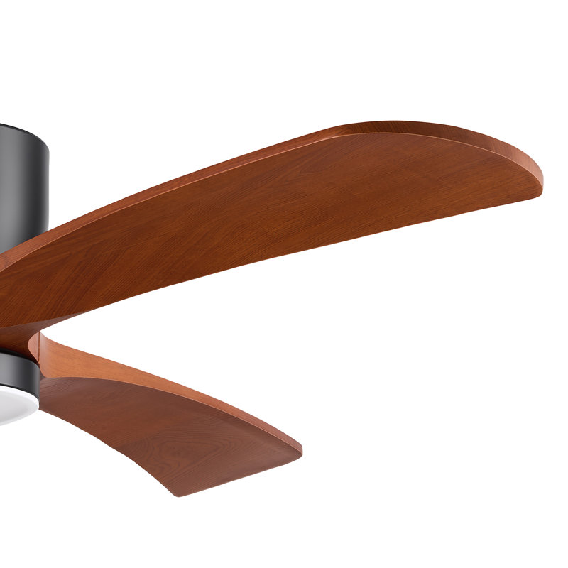 52" Modern Farmhouse Dimmable Ceiling Fan with LED Lights and Remote Control, Matte Black with Dark Brown Wood Blade
