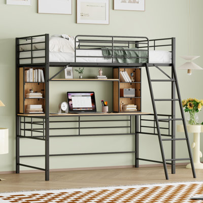 Lit mezzanine avec bureau et tablette, lit mezzanine avec échelle