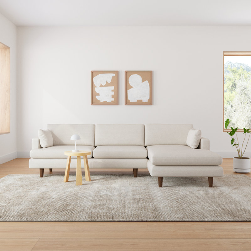 Laguna Upholstered Chaise Sectional, Cream Performance Basketweave, Right Hand Facing
