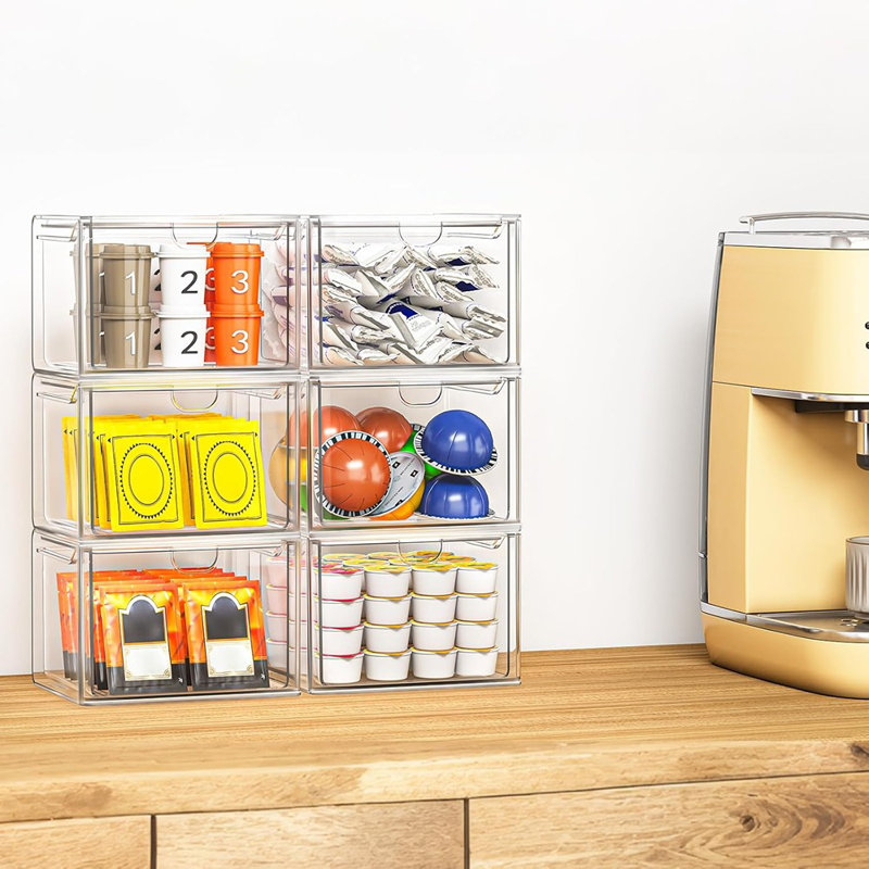 6-Pack Small Stackable Acrylic Storage Drawers, Organizer Bins For Bathroom, Vanity, Kitchen, Pantry, Or Home