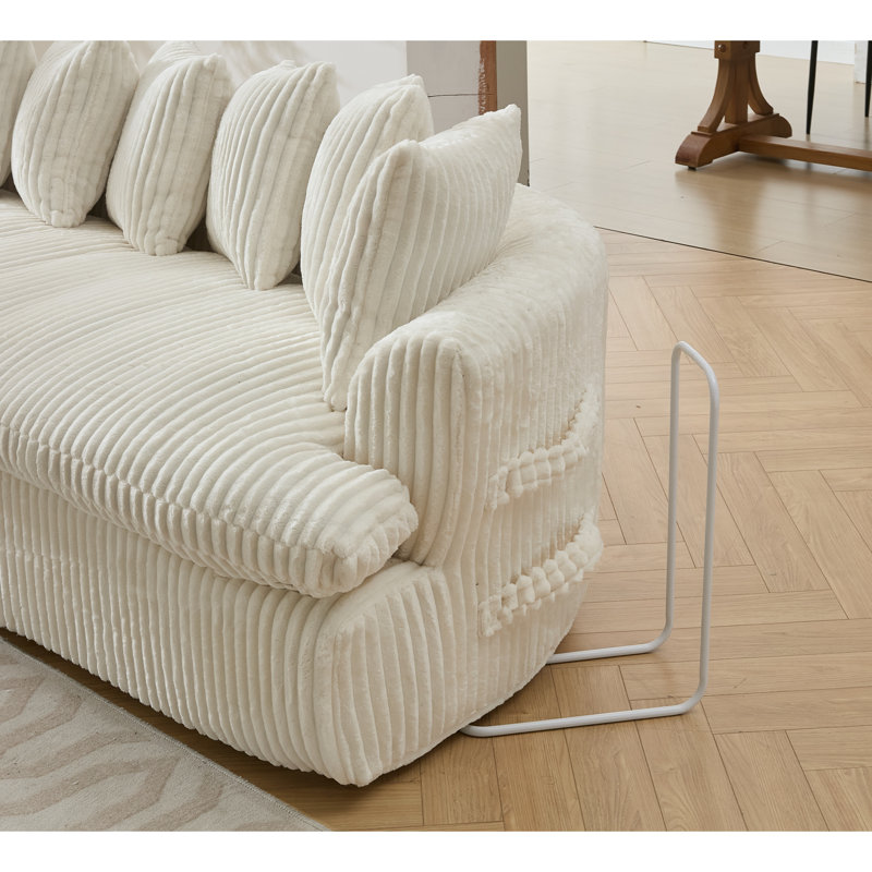 Grand canapé modulaire 127 po, Velours côtelé beige, 21 po H x 29 po P