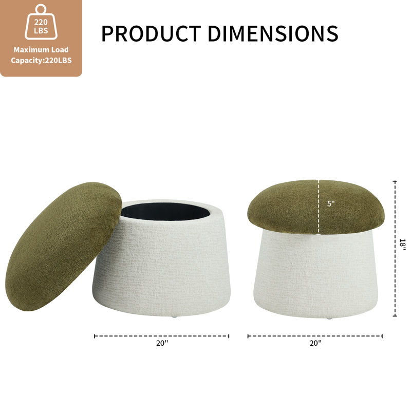 20" Upholstered Chenille Ottoman with Storage, Green