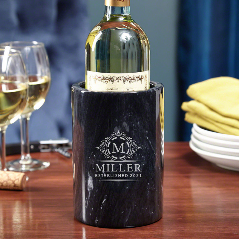 Bembry Personalized Black Marble Wine Bottle Chiller, Yes