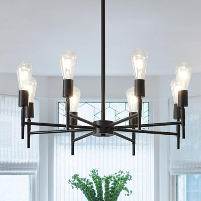 Industrial Vintage Chandelier With Adjustable Height & Rotatable Sockets, 8-Light Pendant Light For Dining Room, Kitchen Island, Living Room