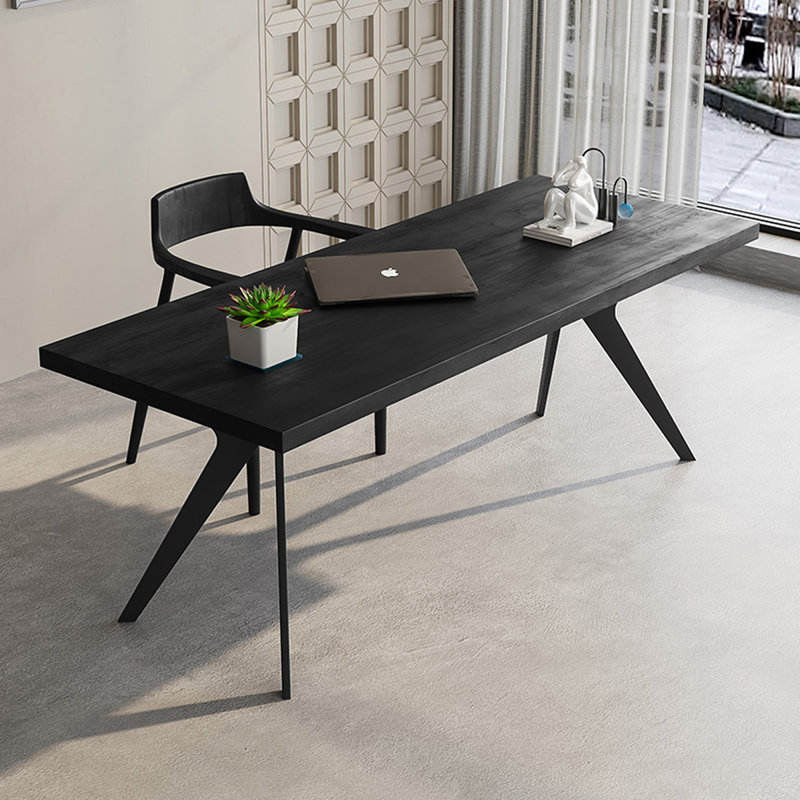 Bureaux rectangulaires en bois massif + fer, Noir, noir, noir, noir, H 29,53 po x l 62,99 po x P 27,56 po
