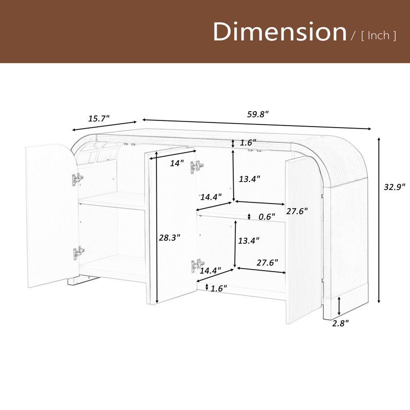 Armoire à panneau ondulé 4 portes à 4 portes avec tablettes réglables, idéale pour le bureau, le salon et l'entrée, Noir