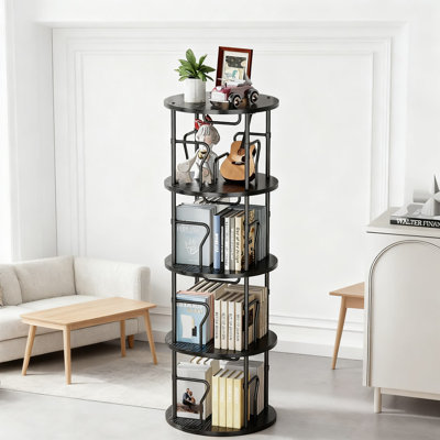 Tour de bibliothèque rotative à 4 niveaux, bibliothèque ronde pivotante à 360 °, organisateur de rangement de coin au sol pour la maison, le bureau et les petits espaces