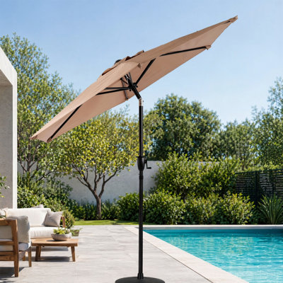 7.5 FT Patio Umbrella with Crank & Tilt, Brown, 6-Rib, Waterproof Polyester, Not Include Umbrella Base