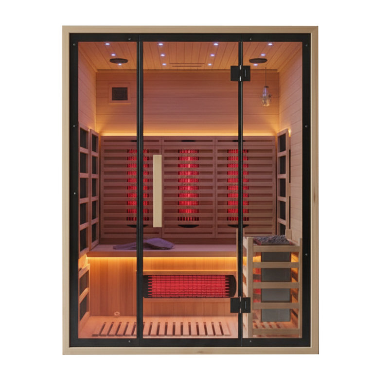 Smartmak® Dual System Sauna Room, Far Infrared Sauna Room. Traditional Steam Sauna. Canadian Hemlock Wooden Saunas Spa,  8 Infrared Sauna Heaters, 4.5KW Sauna Stove, Wifi Control, LED Light, Backrest, 149℉