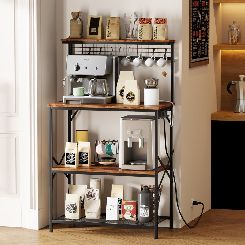 Étagère de boulanger 31,5 po standard en fer compatible avec les micro-ondes, Brun rustique