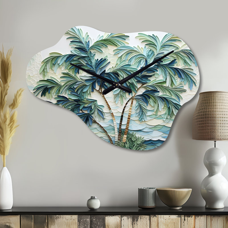 Horloge murale Corazon Green Minimalims Palm Trees - Green, Petit