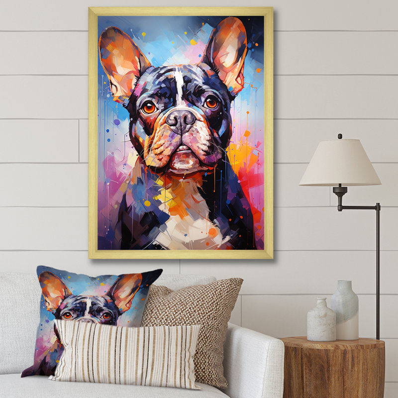 Bulldog Boldness II sur toile, Cadre doré simple, H 40 po x l 30 po x P 1,5 po