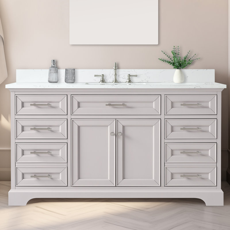 Ensemble de meuble-lavabo simple 60 po Currahee, Taupe / nickel brossé