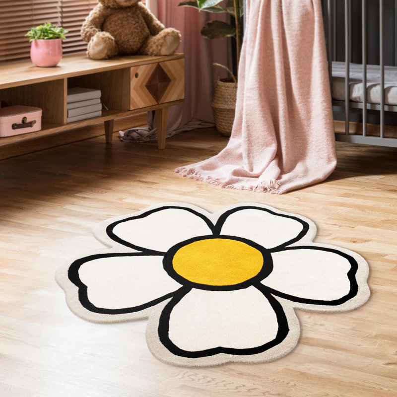 Unique Loom Daisy Playtime Kids Wool Rug, Daisy 4'1" x 4'1"
