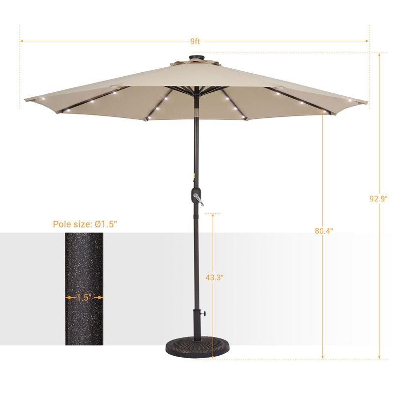 Parasol de marché éclairé 108 po Donza, Sable