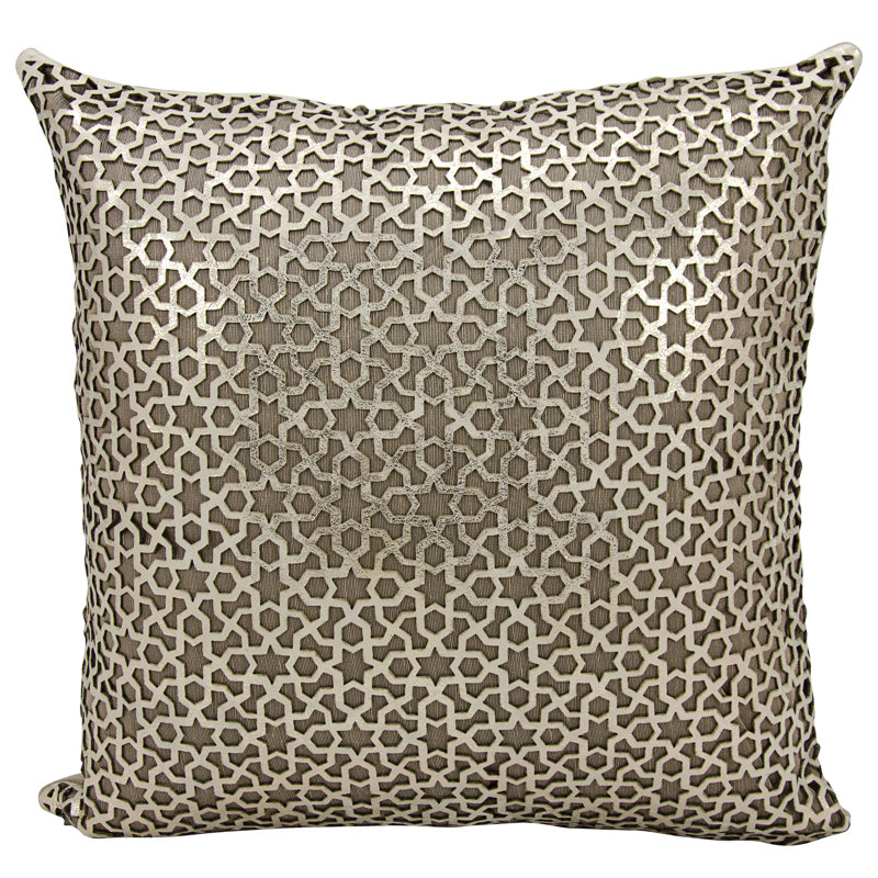 Couture Geometric Leather/Suede Throw Pillow, Gold/Beige