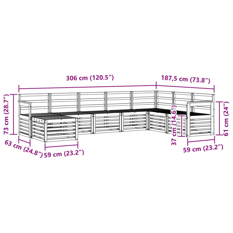 306cm Wide Patio Sectional Set