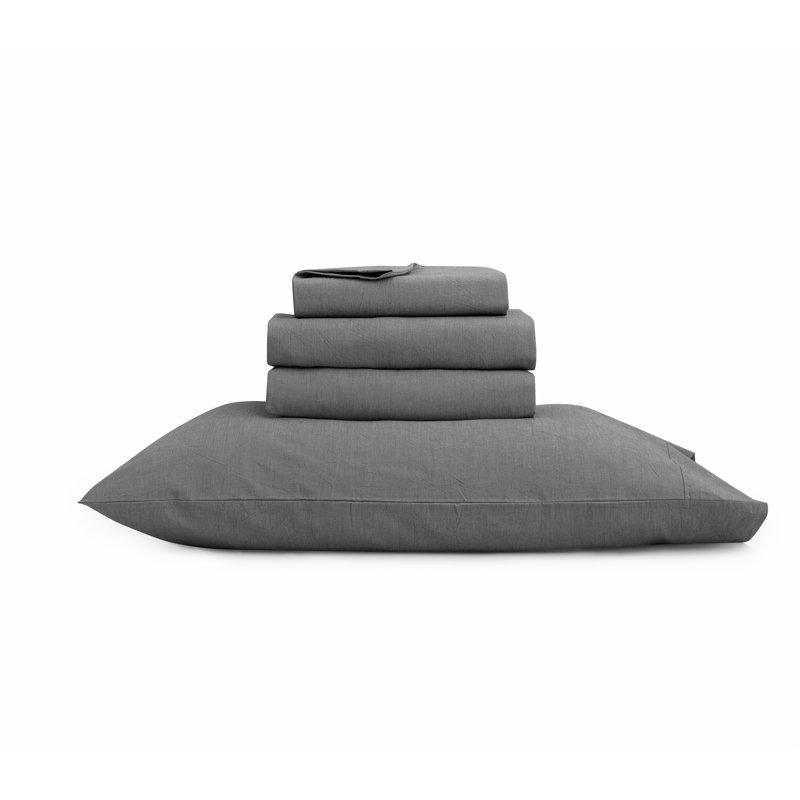 BESTOUCH Sheet Set 100% Washed Cotton Linen Feel Lightweight, California King Sheet Set with 2 Pillowcases, Dark Gray