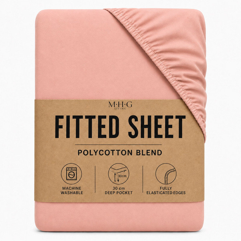 MHG Living Fitted Sheet 30 cm Deep Pocket - Fully Elasticated Polycotton Bed Sheet - Single/Double/King/Super King, Single